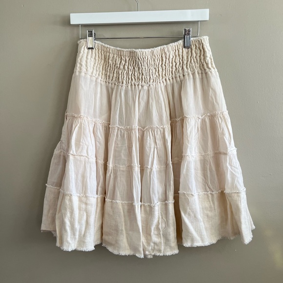 Vintage Free People Ramie cotton boho Flowy cream beige skirt Medium - Picture 4 of 11